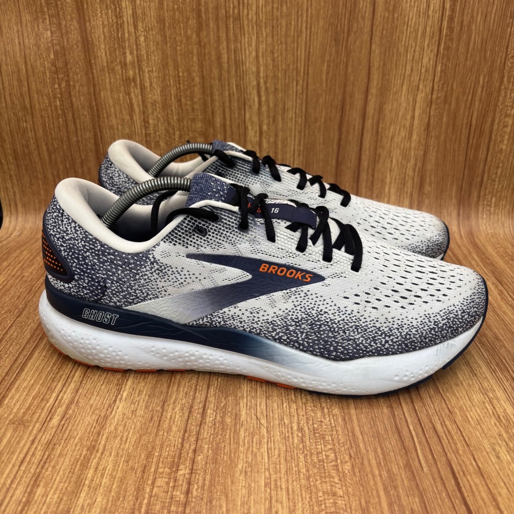Brooks Ghost 16 Running Shoes Mens 12 White Navy Orange 1104181D130